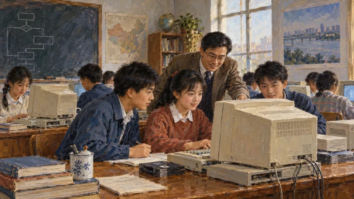 油画风格的早期计算机教室